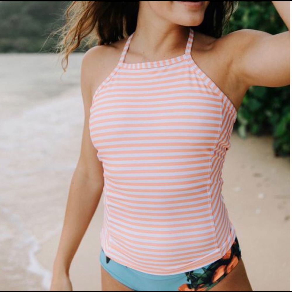 Albion Peach and White Striped Bikini Top